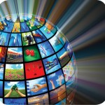 Picture of various interfaces on a globe, representing unity, environment etc.