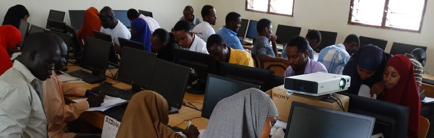 Students studying in a classroom in Kenya